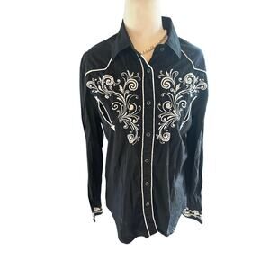 Danesi Vintage Embroidered Western Button Up Blouse - Large